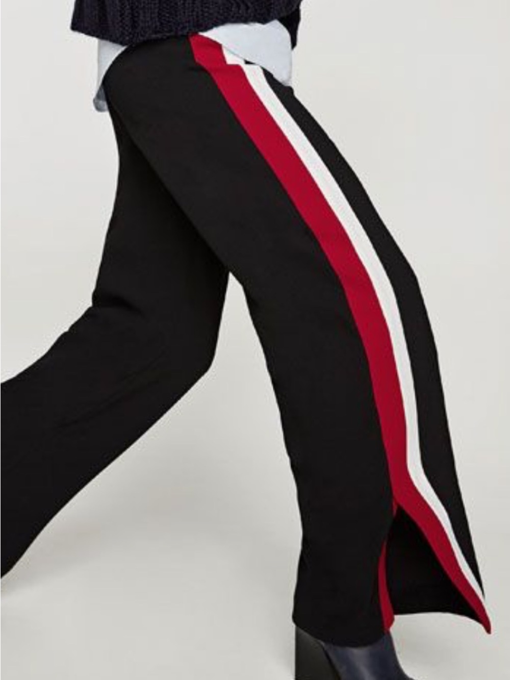 Zara Black Trousers with Red and White Side Stripes